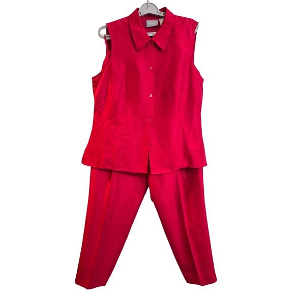 Liz Claiborne Women's Size 16 Two Piece Silk Vest & Pants Set Red Career Outfit - Picture 2 of 12